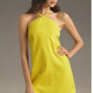 Yellow Denim Halter Swing Dress with Pockets - Size Medium